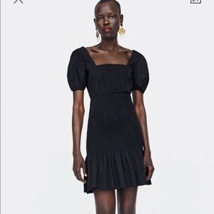Zara | Dresses | Zara Womens M Flounce Dress Black Floral Drop Waist Mini Long Sleeve Ruffle